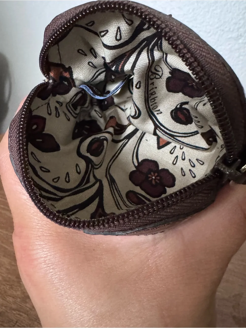 Brighton Black Pebble Leather Coin Purse Brown Croc Embossed Trim Heart Accent